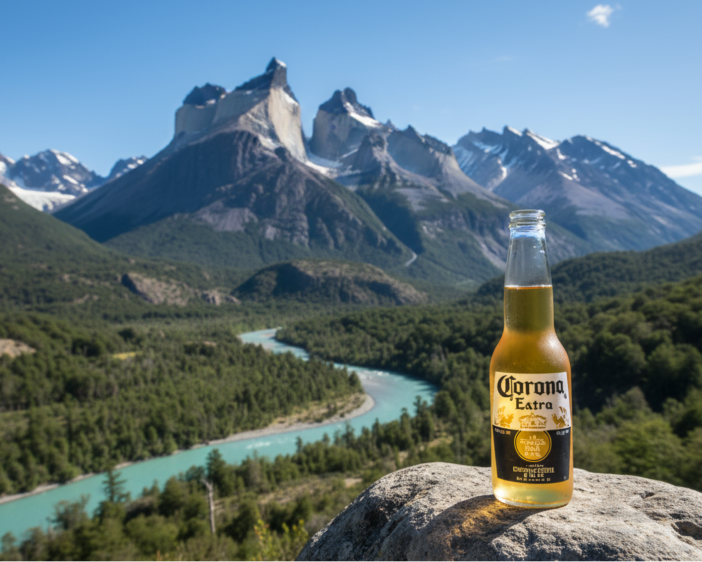 un banner de 1400x150 de fondo las montañas de cero castillo y una cerveza corona 